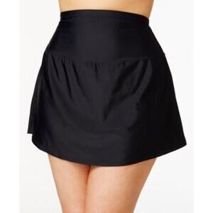 Island Escape Plus Size Tummy-Control Swim Skirt - Black